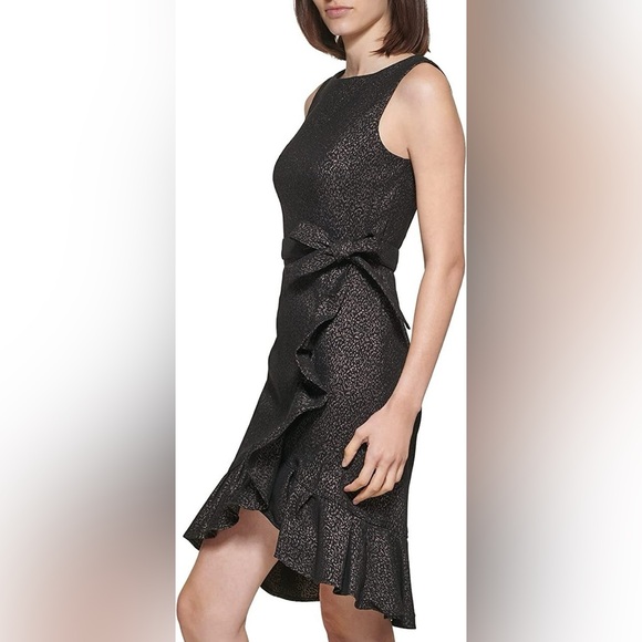 Calvin Klein Women’s Size 2 Black and Gold Patterned Dress - Picture 2 of 10